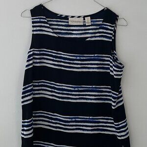 CHICO'S Women's Blue & White Striped Sleeveless Silky Smooth Tank Top SZ 0 SMALL